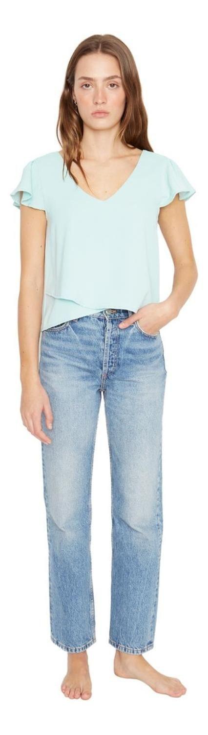 Polera Sara Manga Corta Iii Celeste Jacinta Tienda-1