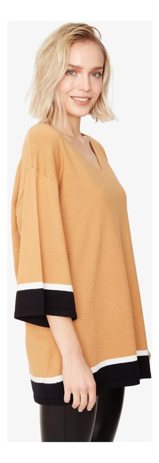 Chaleco Ana Color Block Camel Largo Jacinta Tienda-1