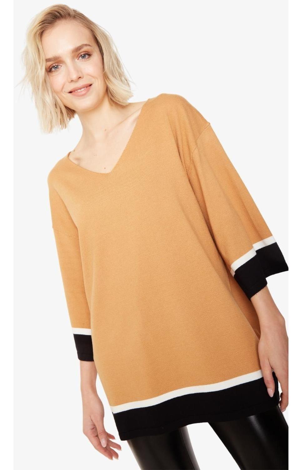 Chaleco Ana Color Block Camel Largo Jacinta Tienda-4