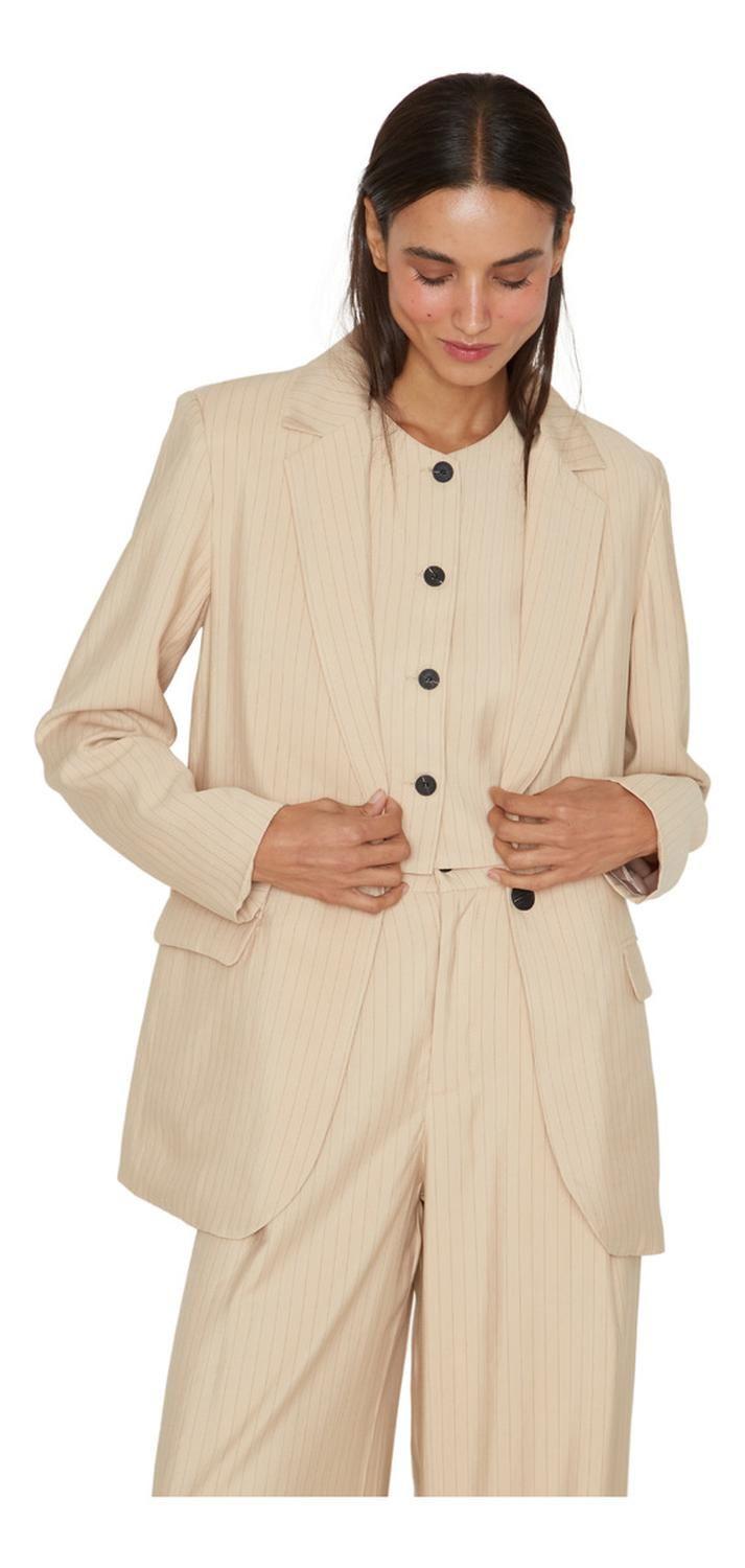 Blazer Oxford Rayas Crudo Jacinta Tienda-0