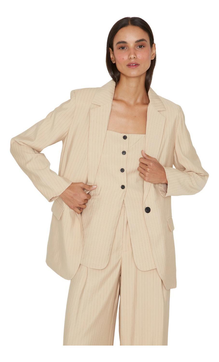 Blazer Oxford Rayas Crudo Jacinta Tienda-2