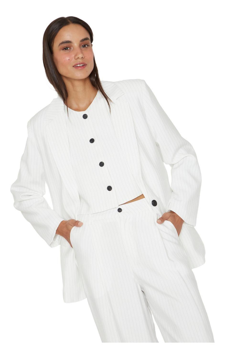 Blazer Oxford Rayas Blanco Jacinta Tienda-1