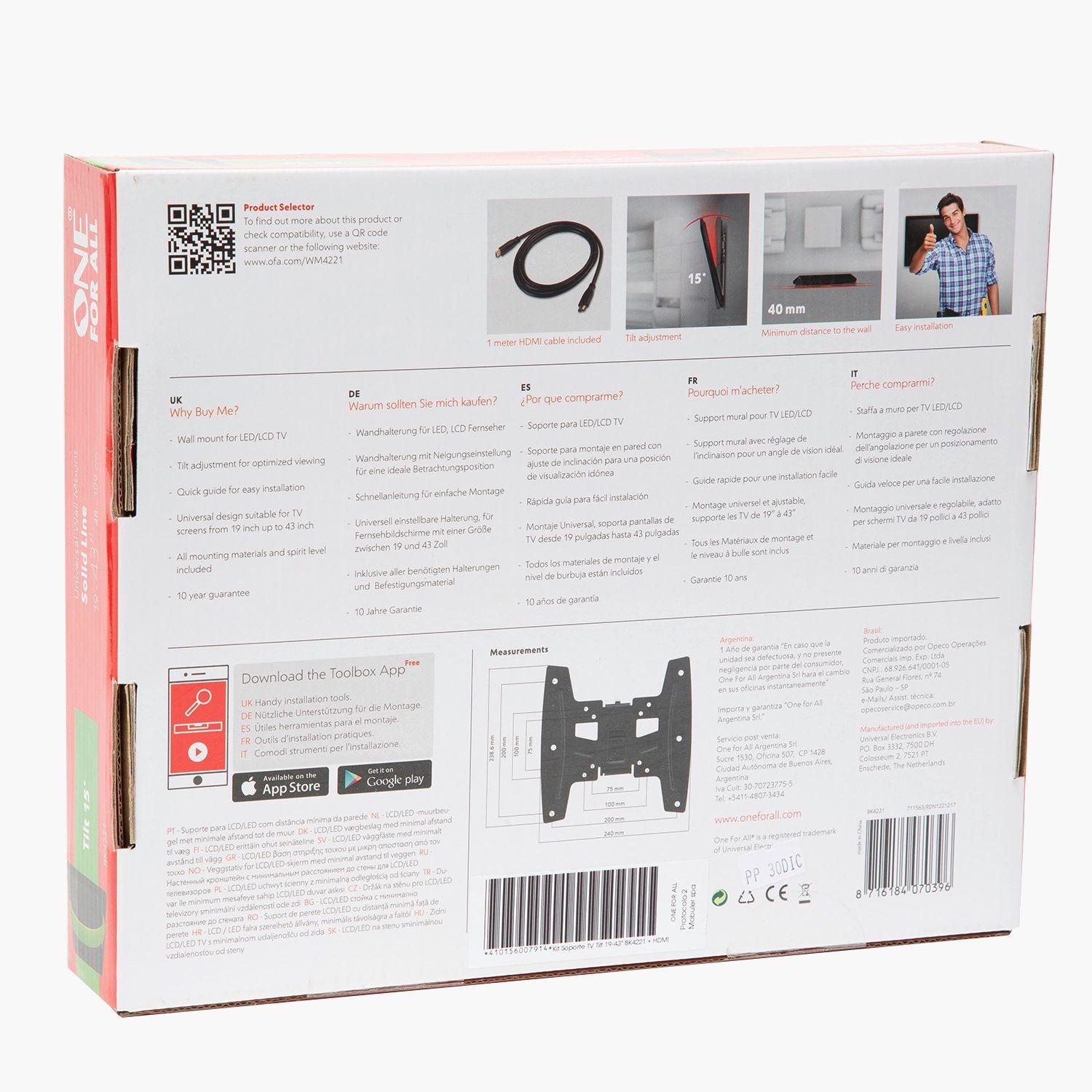 Soporte TV Inclinacion BK4221 + HDMI 19-43"-4