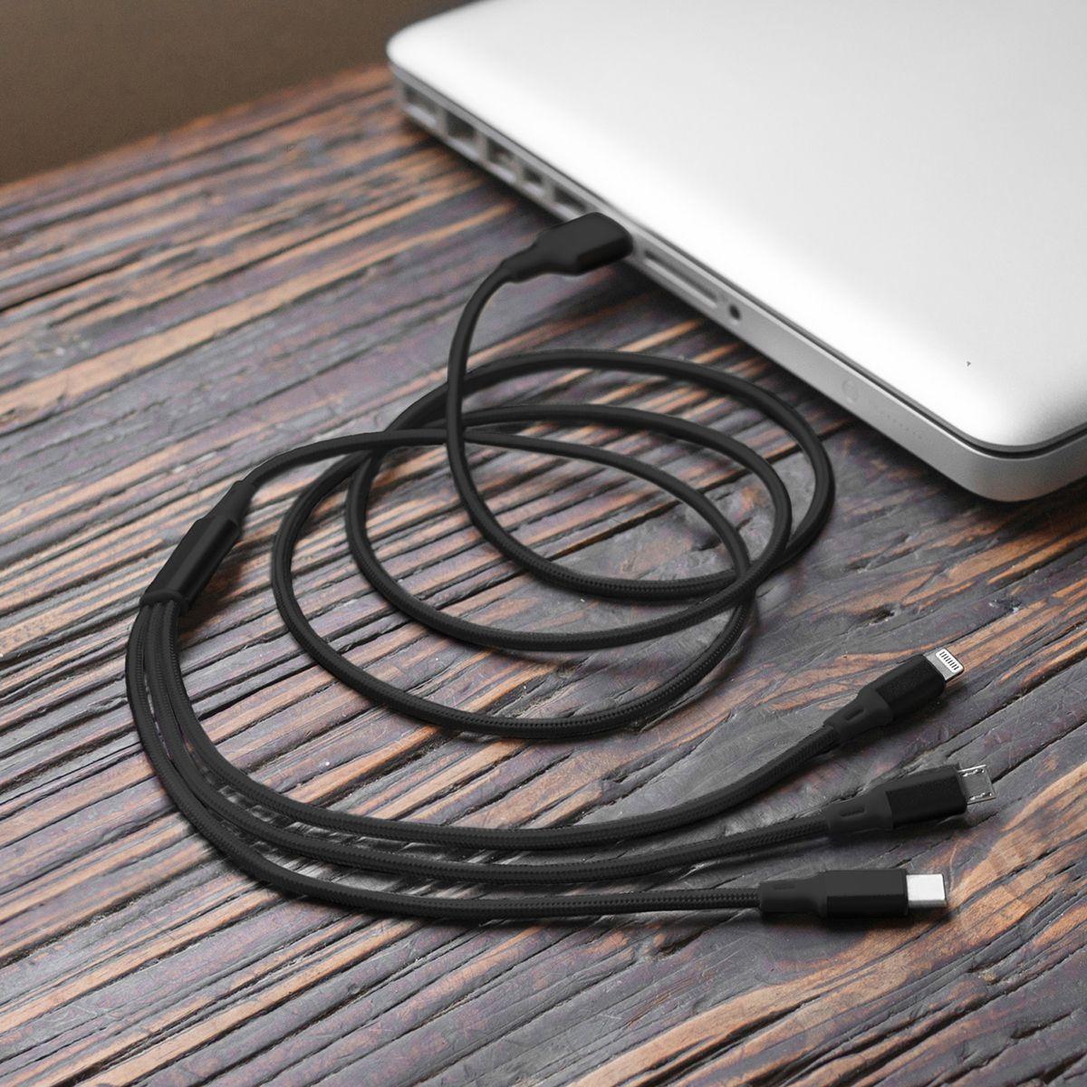 Cable Telefonia Negro 3 en 1 Lightning + Micro USB +  Tipo C 1,2 Metros Urbano Labs-3