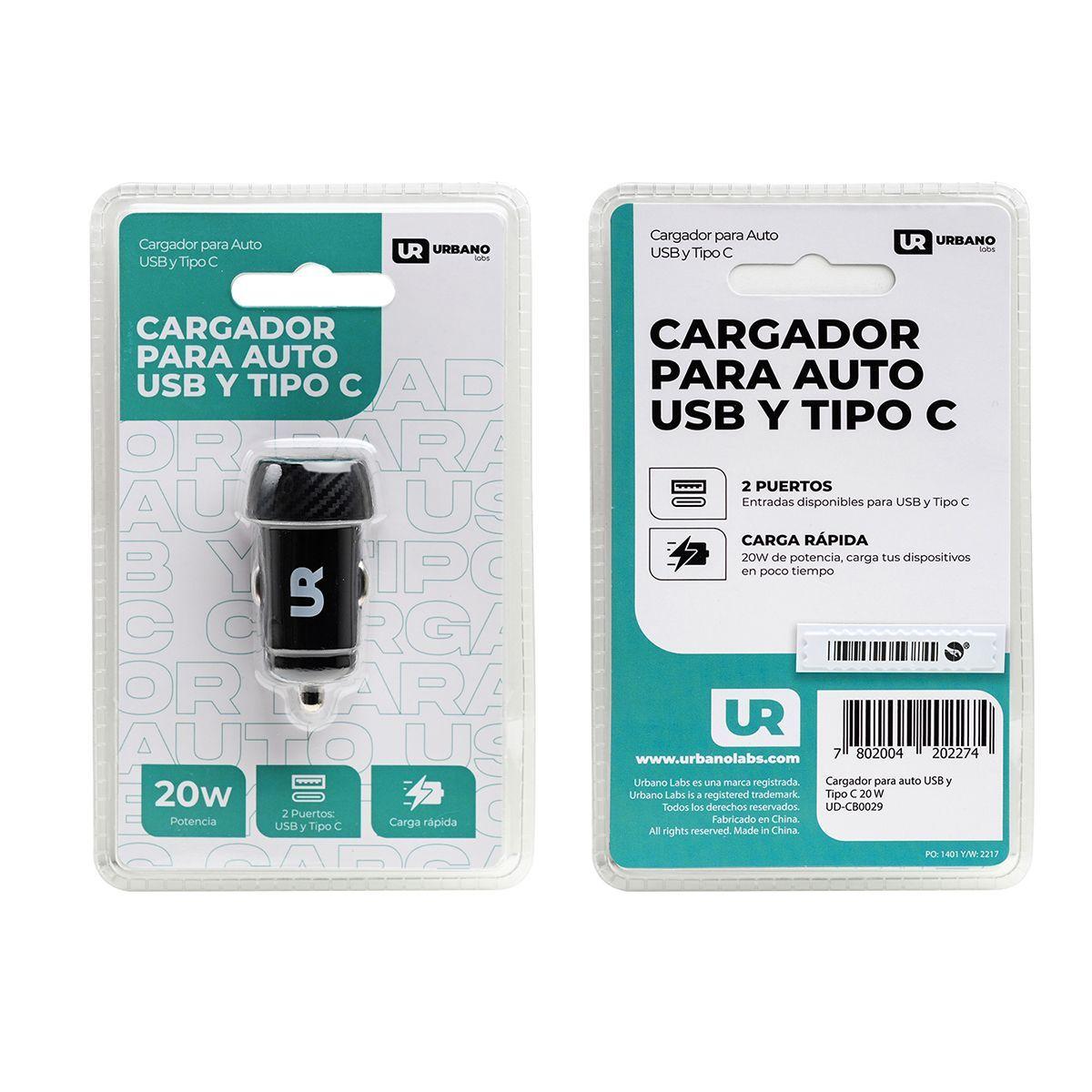 Cargador para auto Doble USB y Tipo C Urbano Labs-2
