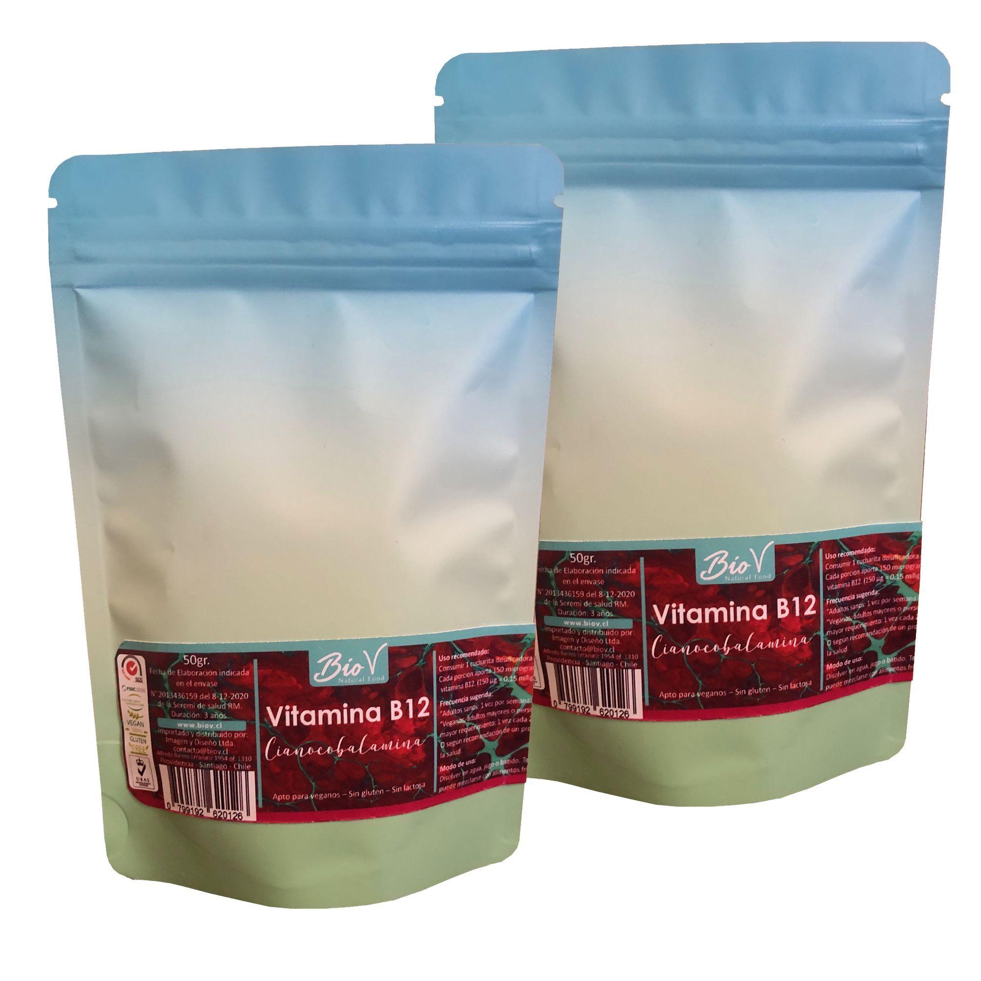 Vitamina B12 BioV Cianocobalamina Pura en Polvo Pack 2x50g (100g Total) – Alta Potencia-0