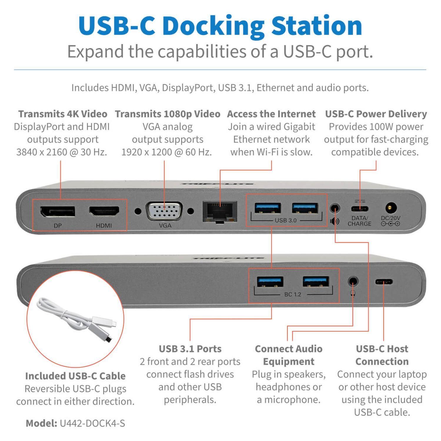 Docking Station Tripplite Ultra HD 4K DP HDMI VGA USB A/C-2