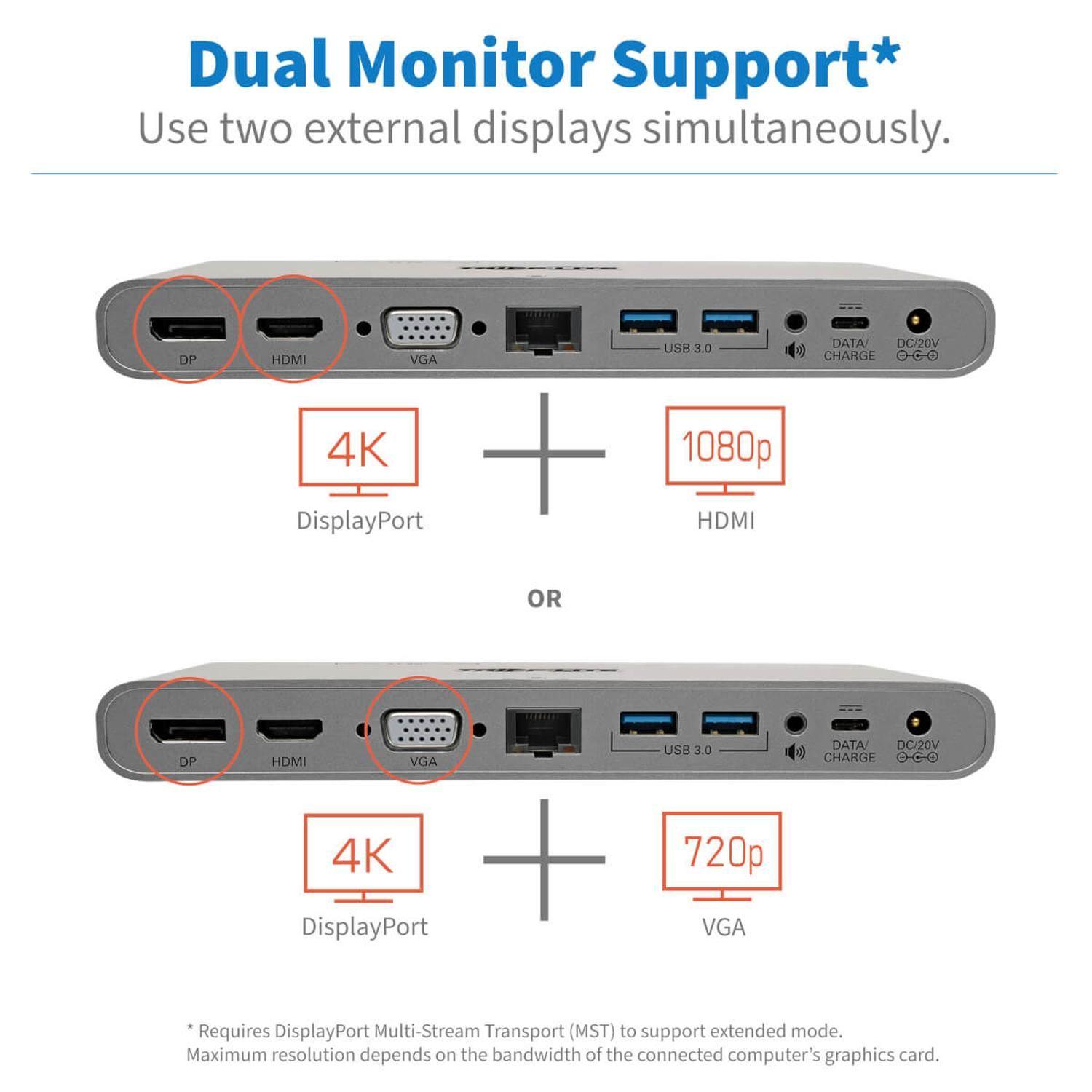 Docking Station Tripplite Ultra HD 4K DP HDMI VGA USB A/C-3