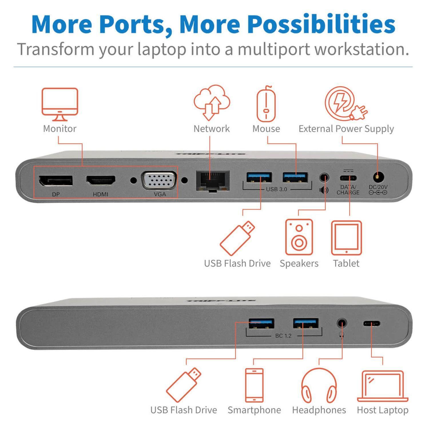 Docking Station Tripplite Ultra HD 4K DP HDMI VGA USB A/C-4