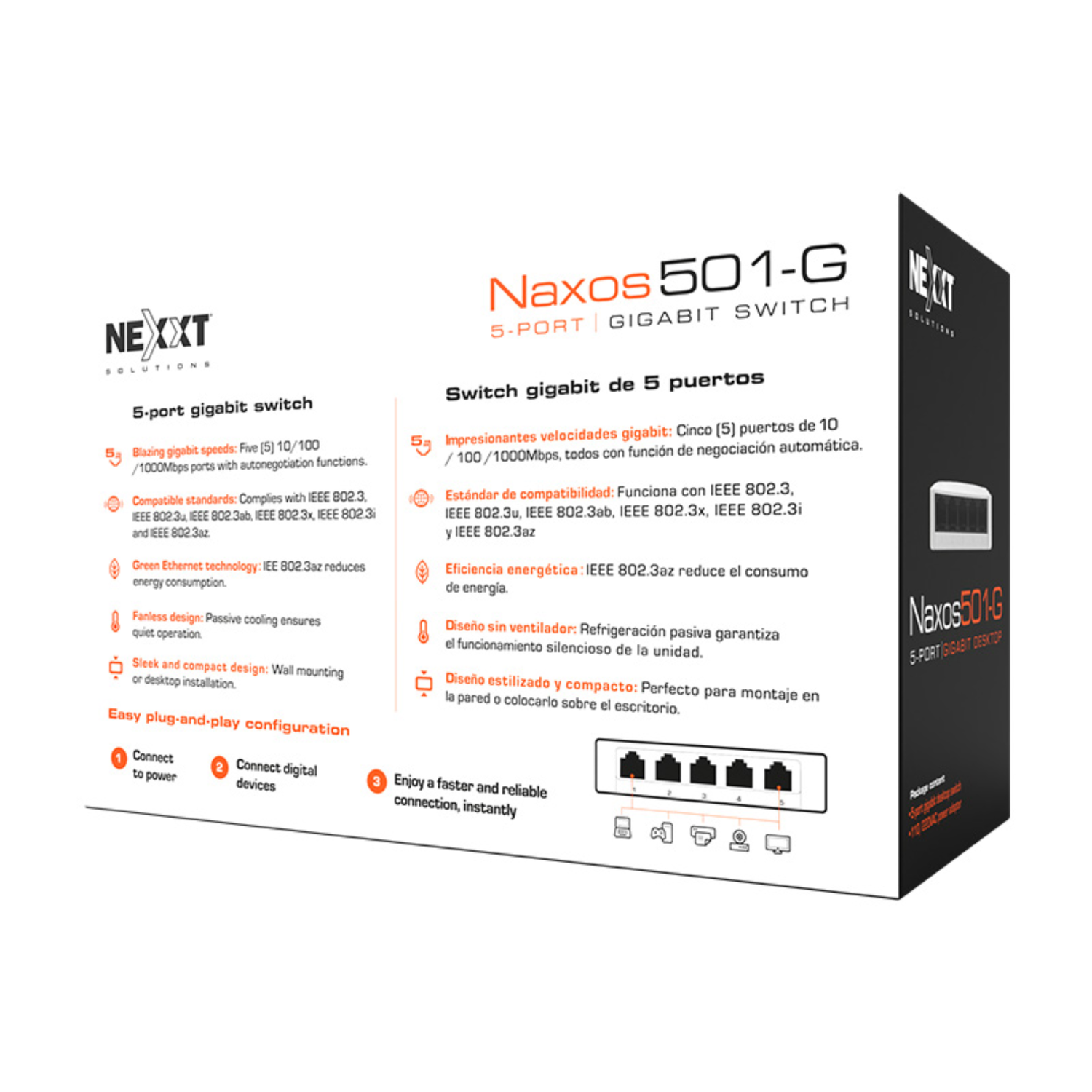 Switch de escritorio Nexxt Solutions 5 puertos NSW-N501G-7