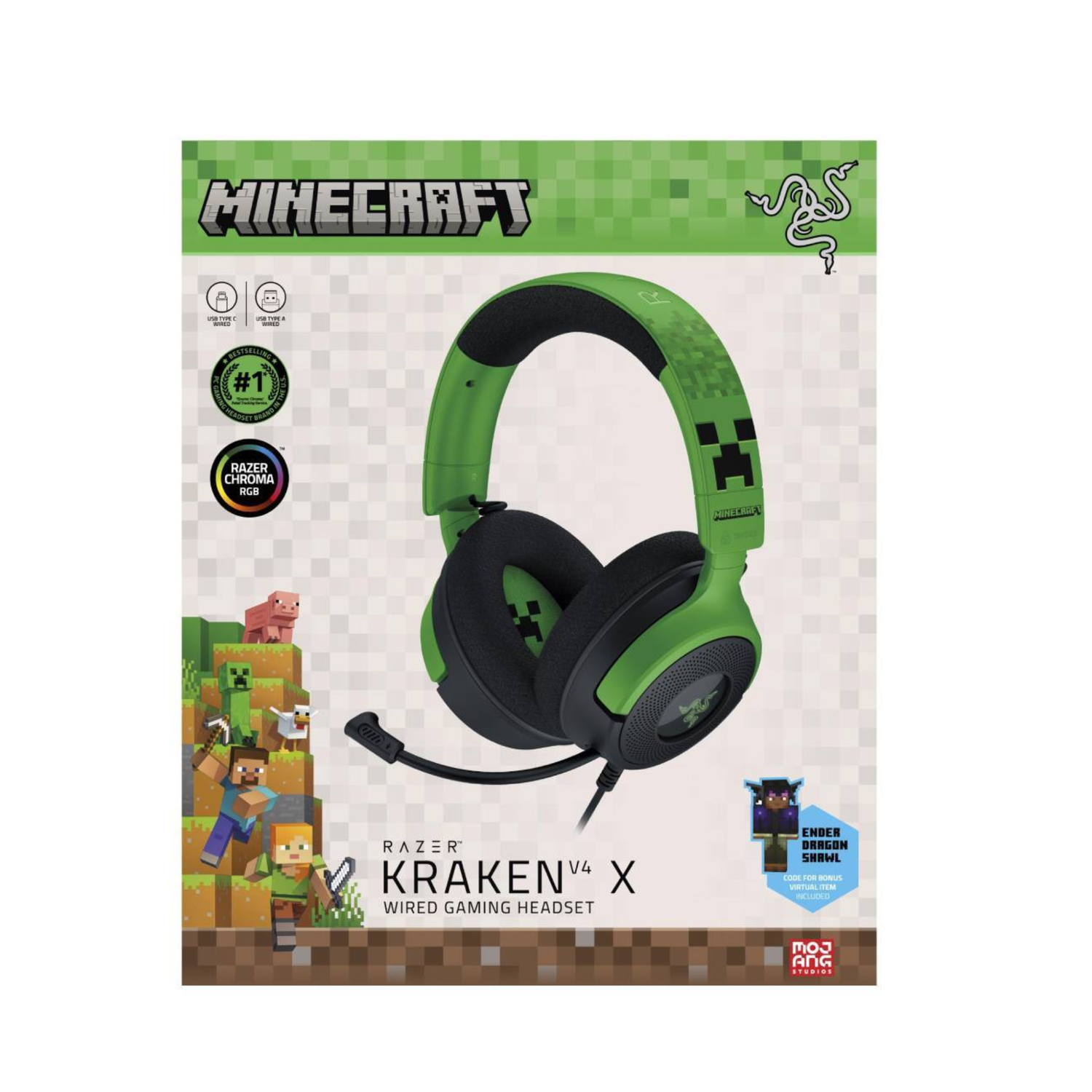 Audífonos Razer Kraken V4 X Minecraft Verde-3