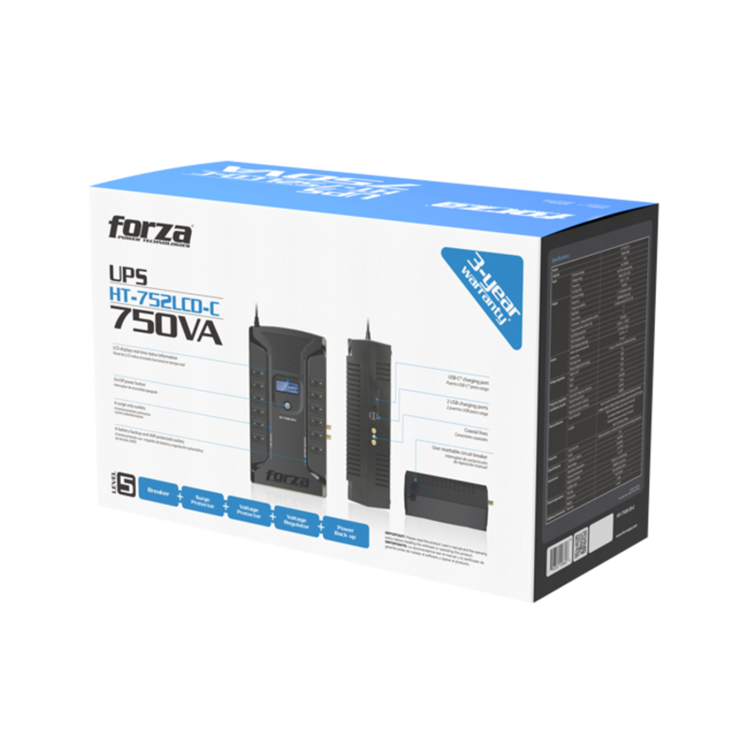 UPS Forza 750 VA HT-752LCD-C Interactiva 12 salidas-5