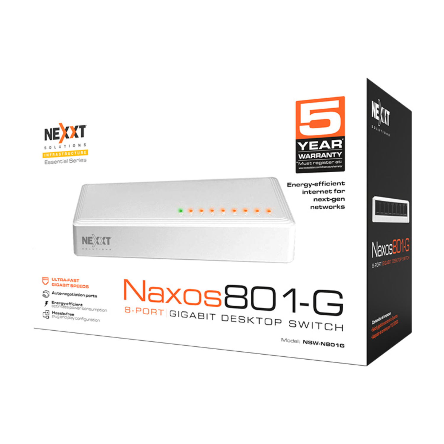 Switch de escritorio Nexxt Solutions 8 puertos NSW-N801G-5