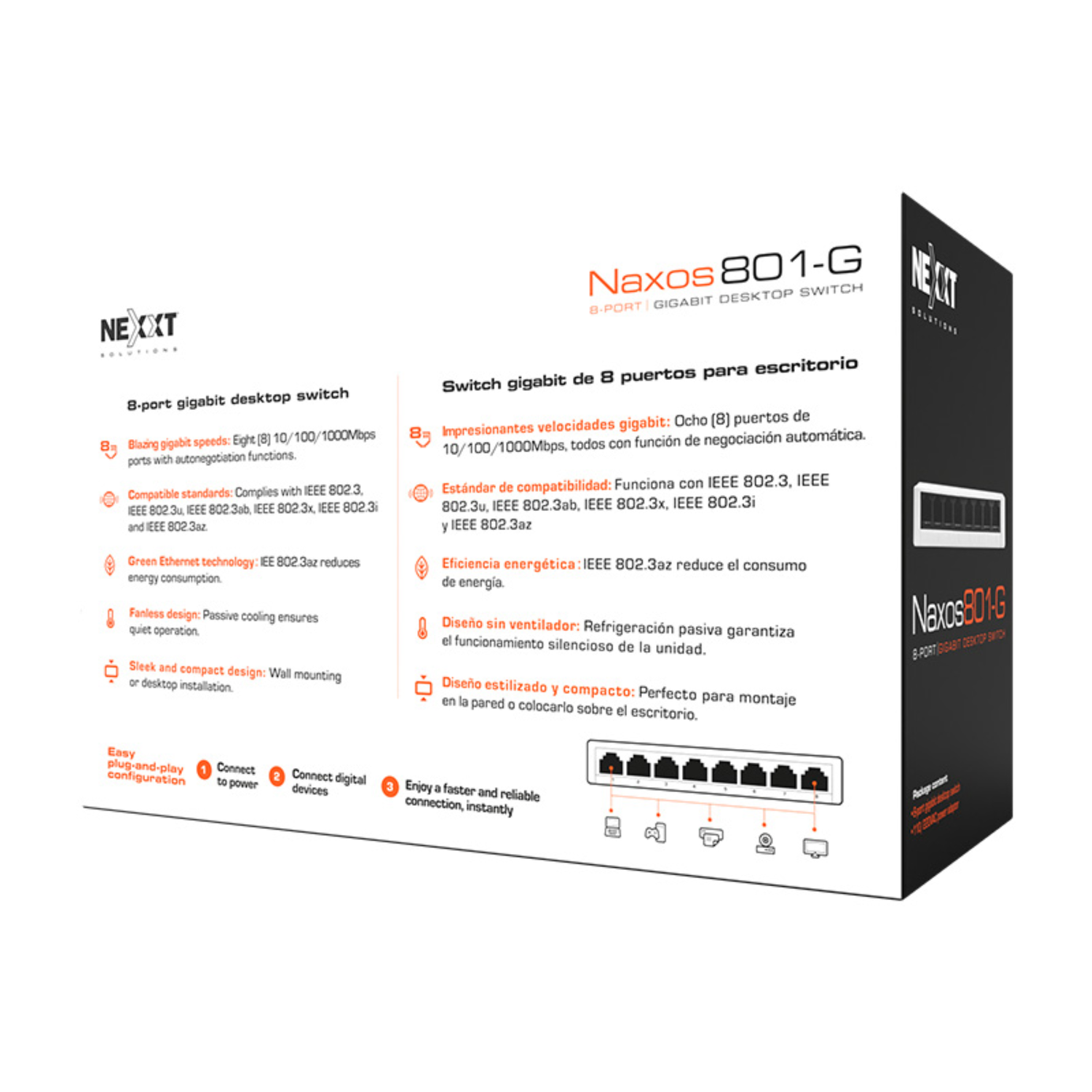 Switch de escritorio Nexxt Solutions 8 puertos NSW-N801G-6
