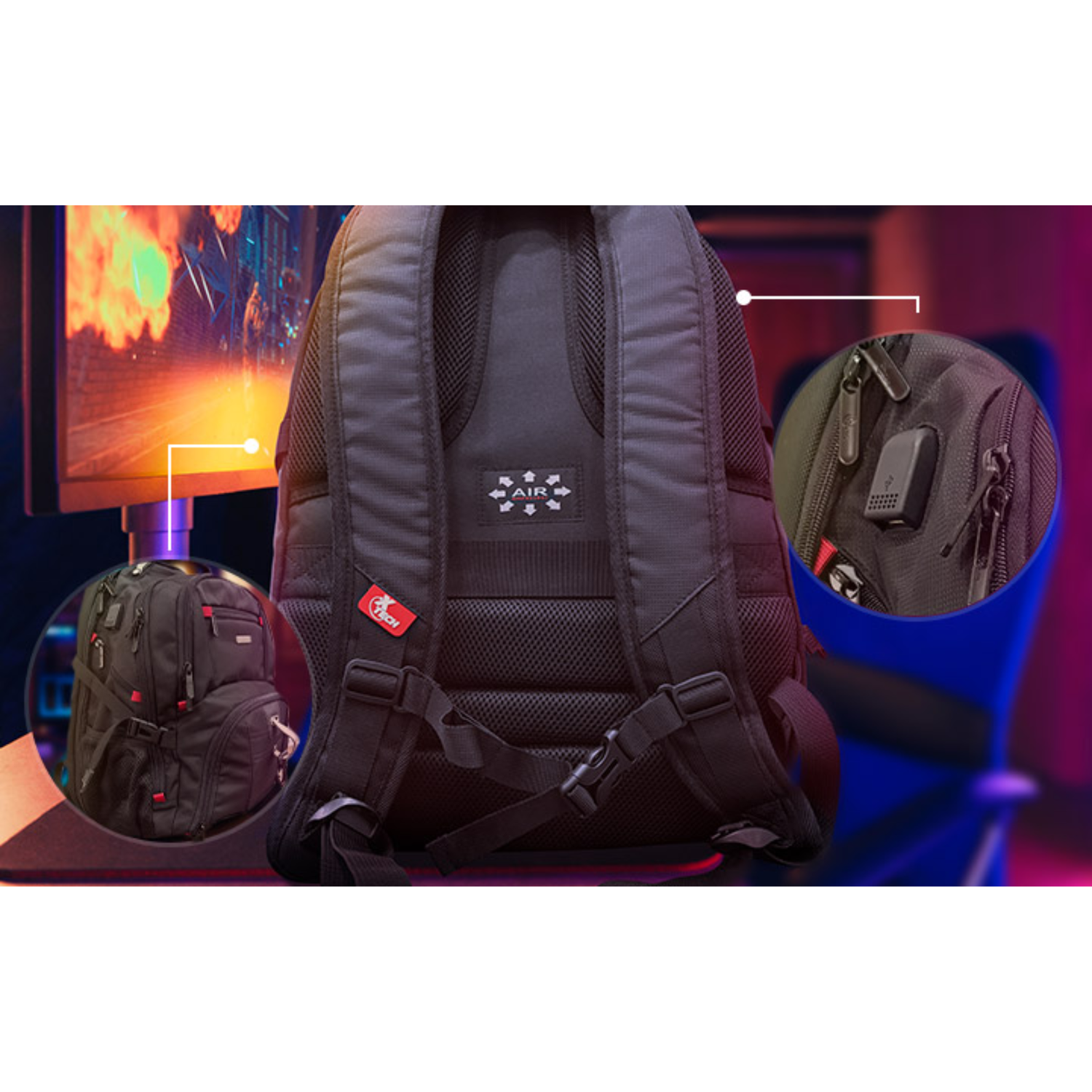 Mochila Gamer Battlestash Notebook 17" Negro-5