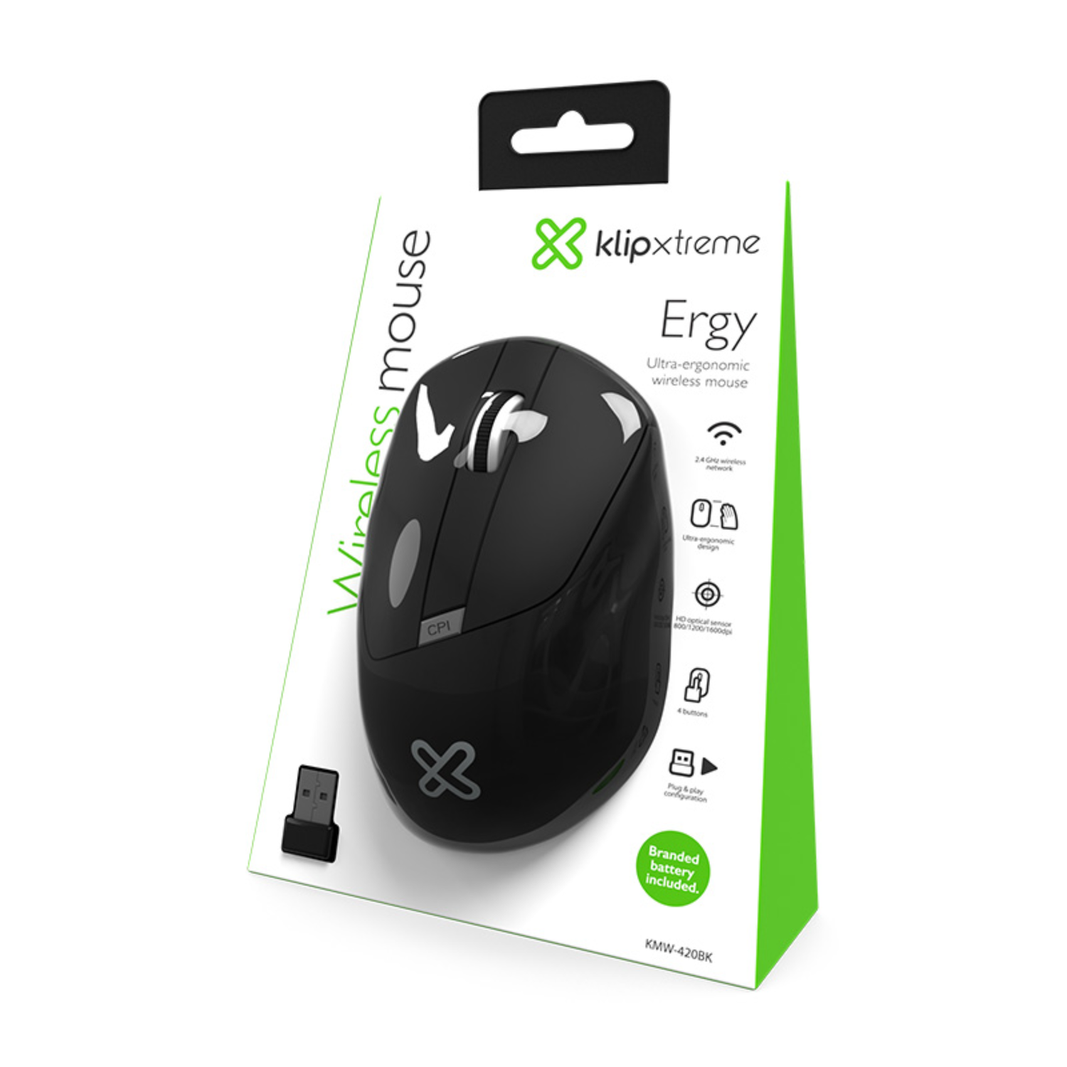 Mouse Inalámbrico Ergy 4 Botones Ultra-Ergonómico Negro-7