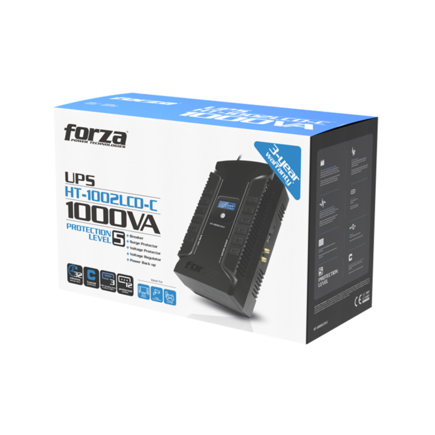 UPS Forza 1000 VA HT-1002LCD-C Interactiva 12 salidas-4