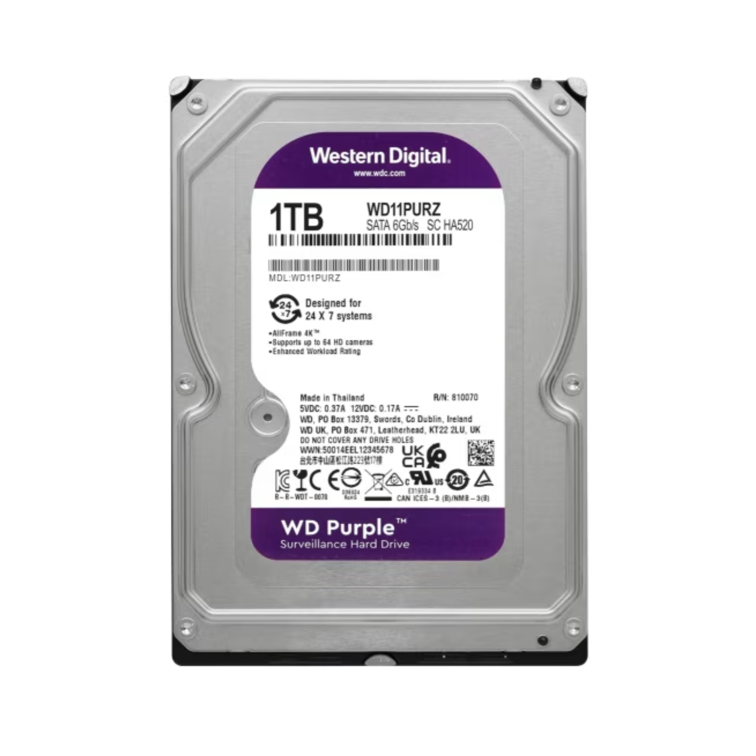 Disco Duro Interno para videovigilancia WD Purple 1 TB 3.5"-2
