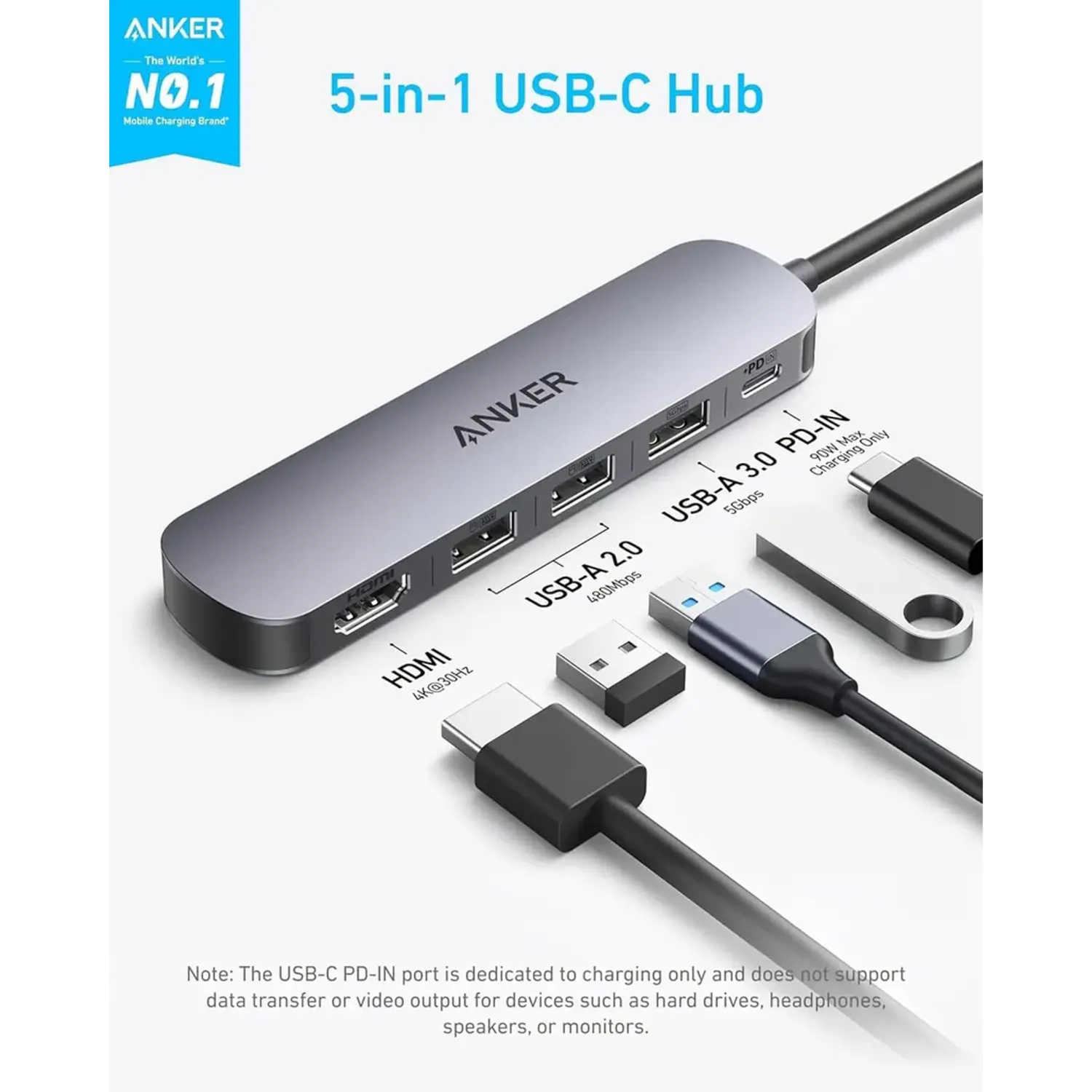 Hub USB-C 5 en 1 Anker A8357 con HDMI y Carga-3