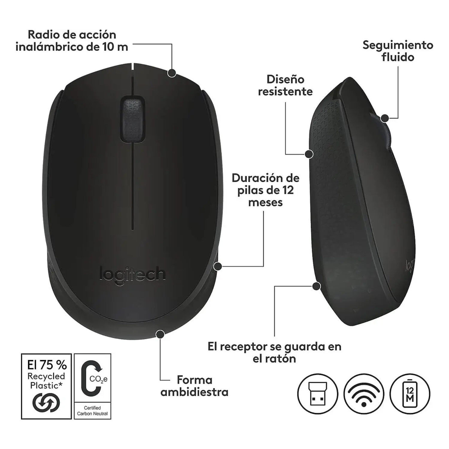 Mouse Logitech M170 Inalámbrico Negro-6