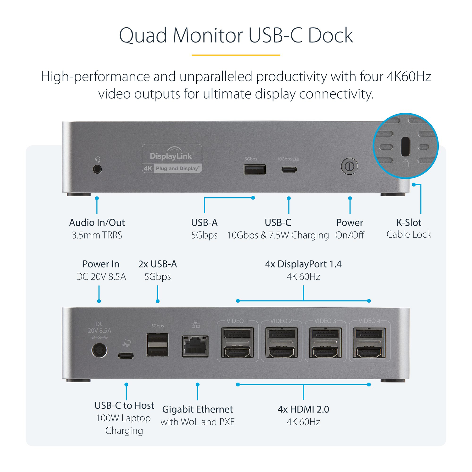 Docking Station StarTech USB Tipo C para 4 Monitores 4K-6