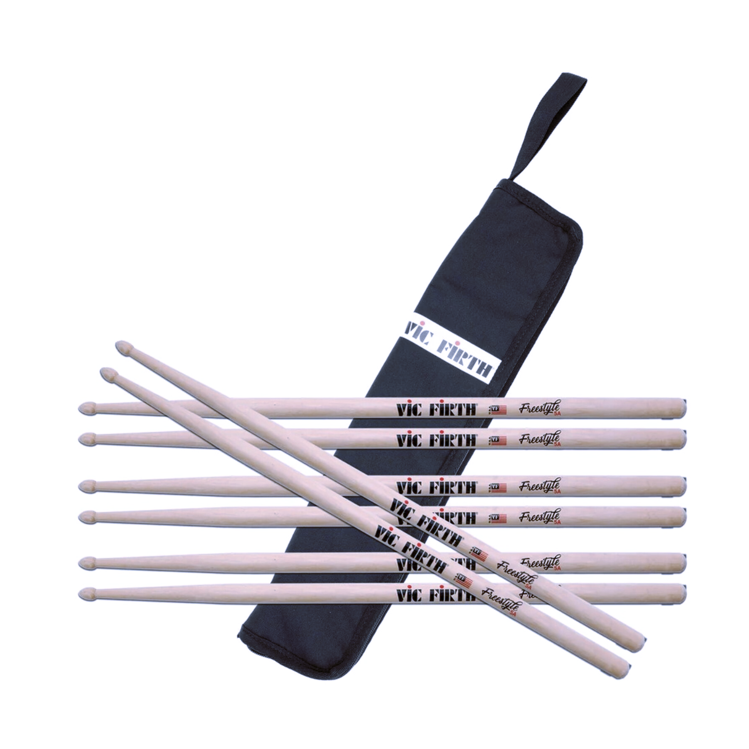 Pack 4 Baquetas Vic Firth Freestyle 5A con Baquetero-0