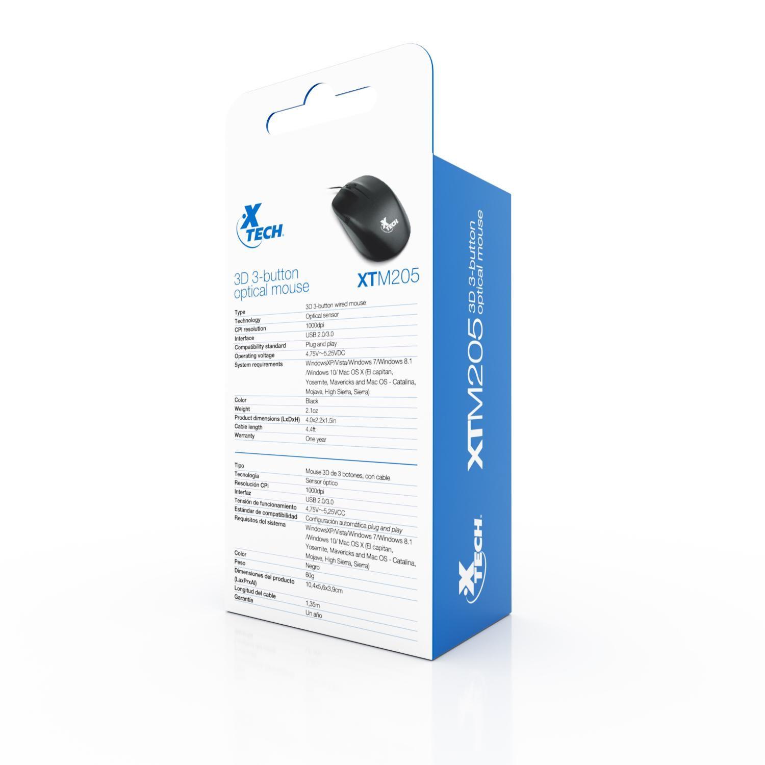 Mouse XTM-205 Ambidiestro USB tipo A Óptico-6