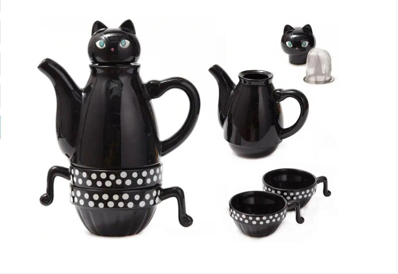 Set Tetera Gato Infusor + 2 Tazas Mug Gatos-2