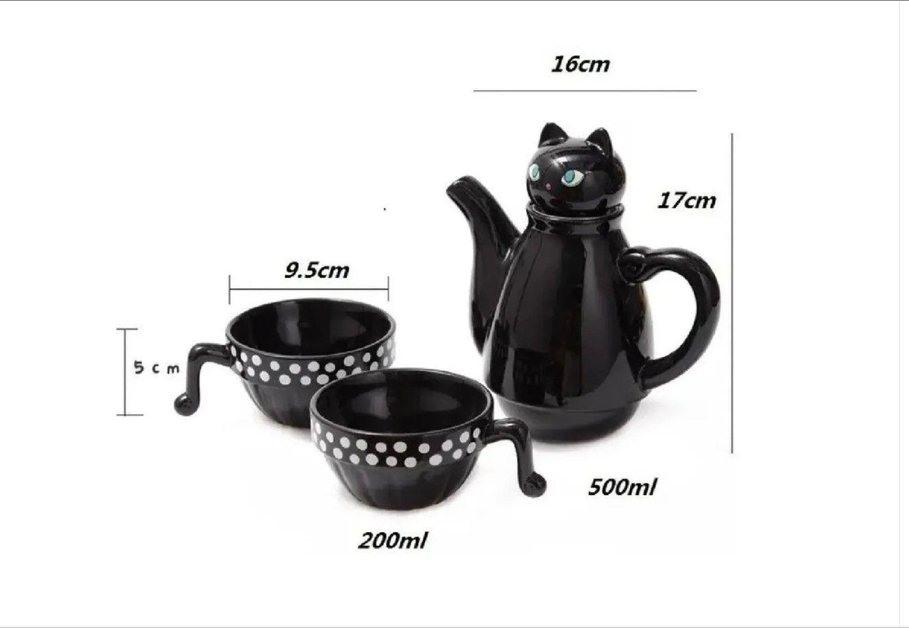 Set Tetera Gato Infusor + 2 Tazas Mug Gatos-3