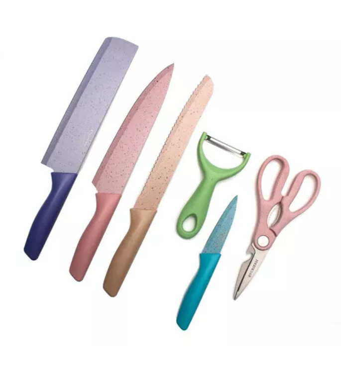 Juego De Cuchillos De Cocina Acero Inoxidable Set De 6 Pieza Color Pastel-0