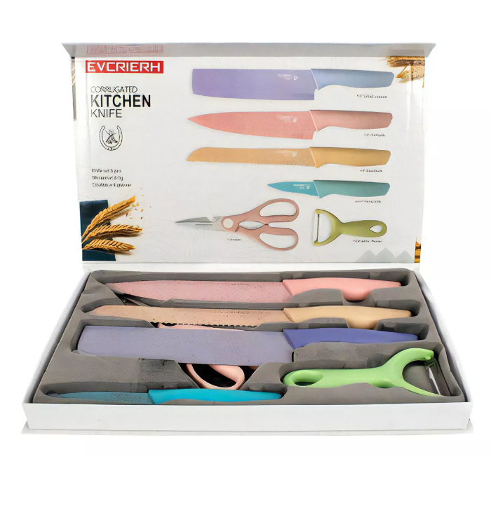 Juego De Cuchillos De Cocina Acero Inoxidable Set De 6 Pieza Color Pastel-2
