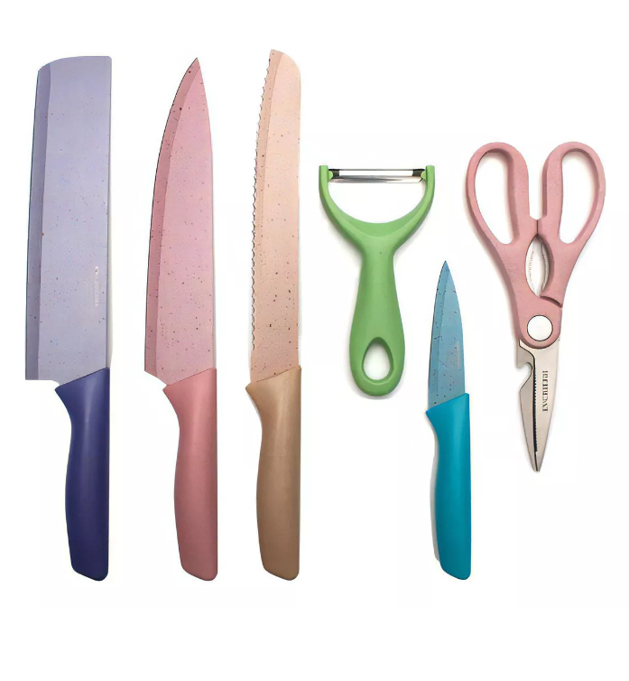 Juego De Cuchillos De Cocina Acero Inoxidable Set De 6 Pieza Color Pastel-4