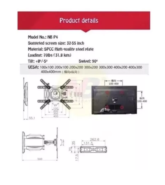 Base Soporte Tv Pared 3 Brazos Ajustable 32 A 55 Pulgadas-4