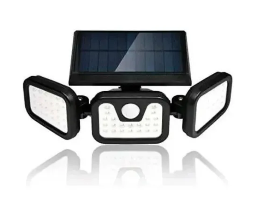 Foco Triple Luz Solar Cabezal Ajustable Sensor Movimientos-1