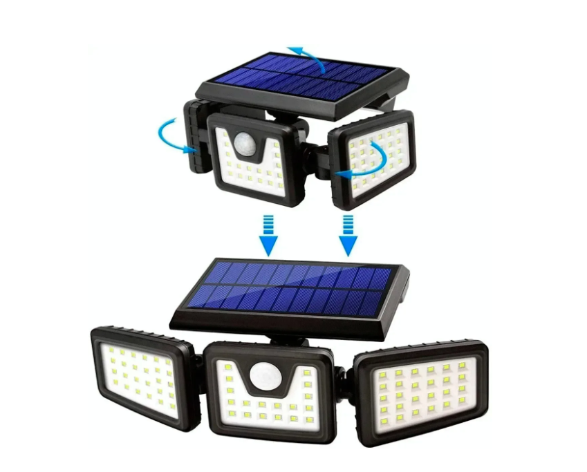 Foco Triple Luz Solar Cabezal Ajustable Sensor Movimientos-2