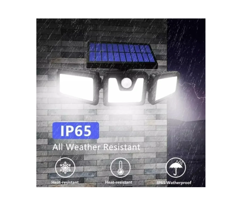 Foco Triple Luz Solar Cabezal Ajustable Sensor Movimientos-3