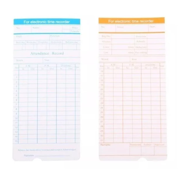 Set 100 Tarjetas Reloj Control Asistencia 80215-0