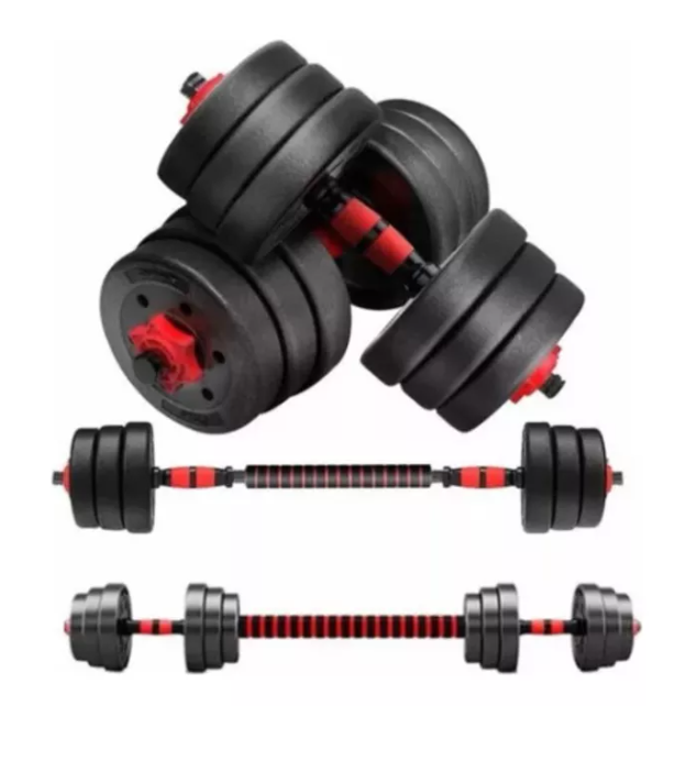 Kit De Mancuernas Termoformadas 20kg Incluye Barra Union Color Negro-0