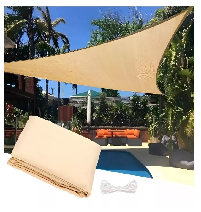 Toldo Vela Plegables Lona Jardín Triangular 3x3 Beige-3