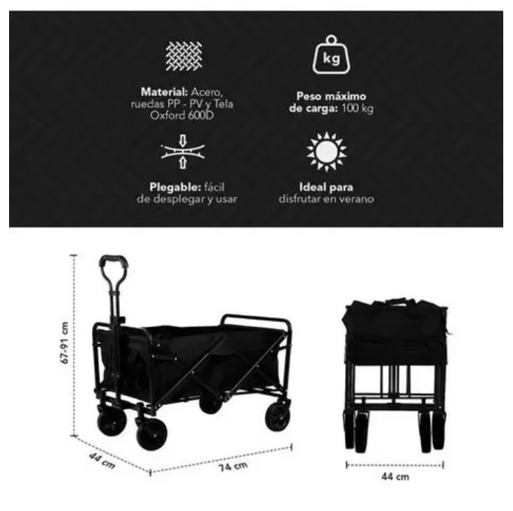 Carrito Para Compras Plegable Ideal Para El Camping Pro Max Color Negro-3