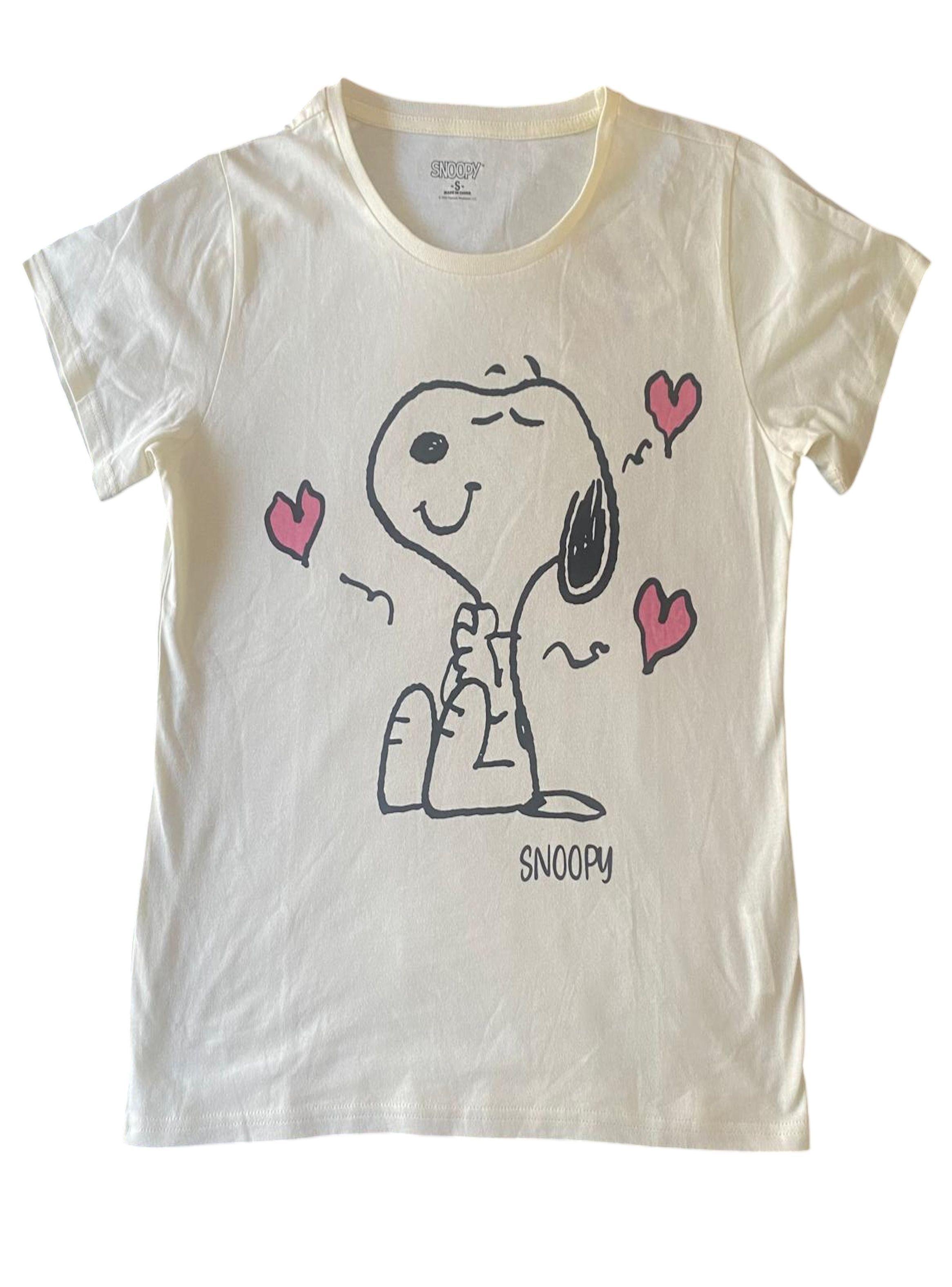 Polera de mujer talla S diseño Snoopy y corazones-1