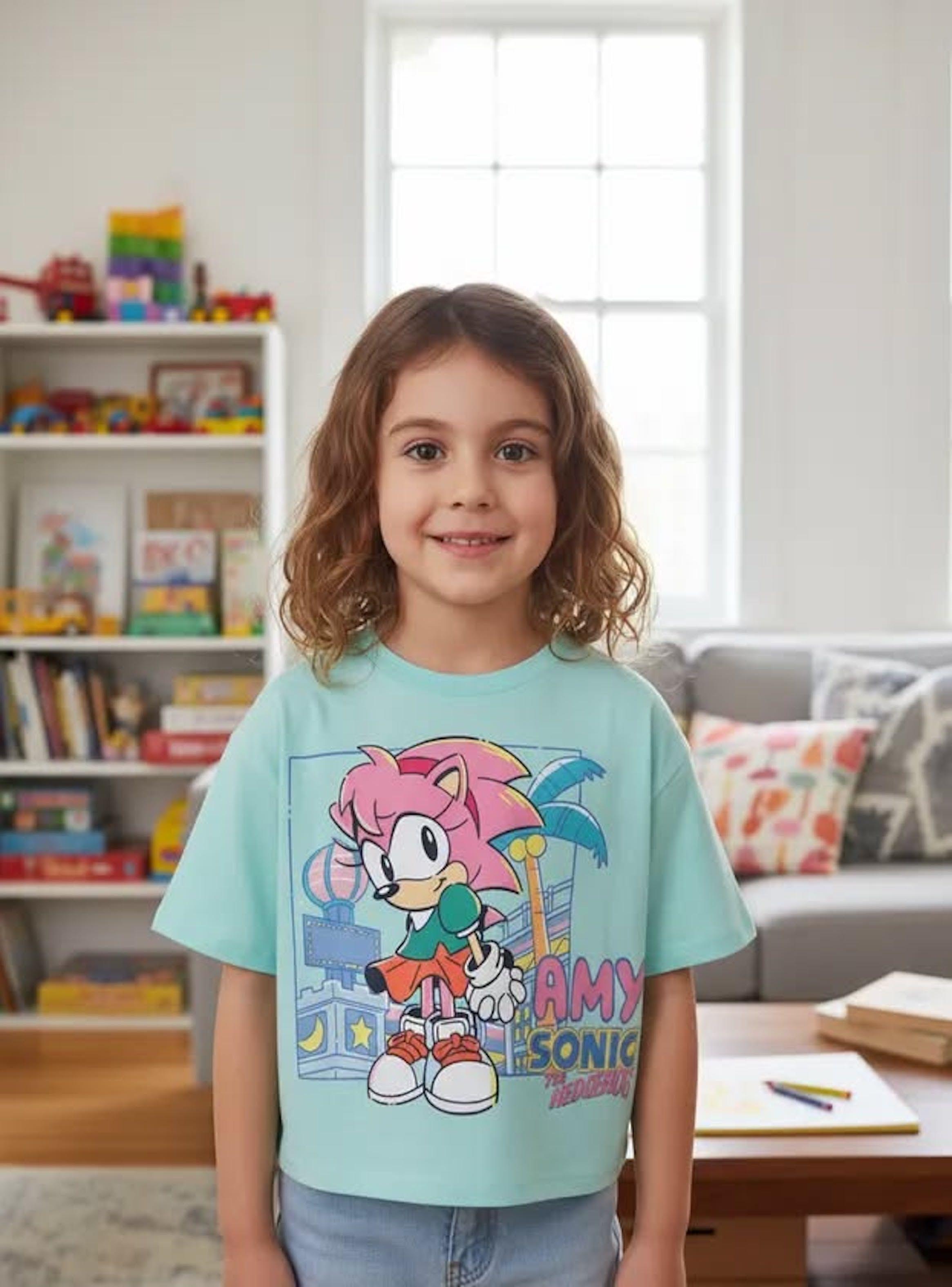 Polera Crop Top niña talla 6 diseño Amy Rose de Sonic-0