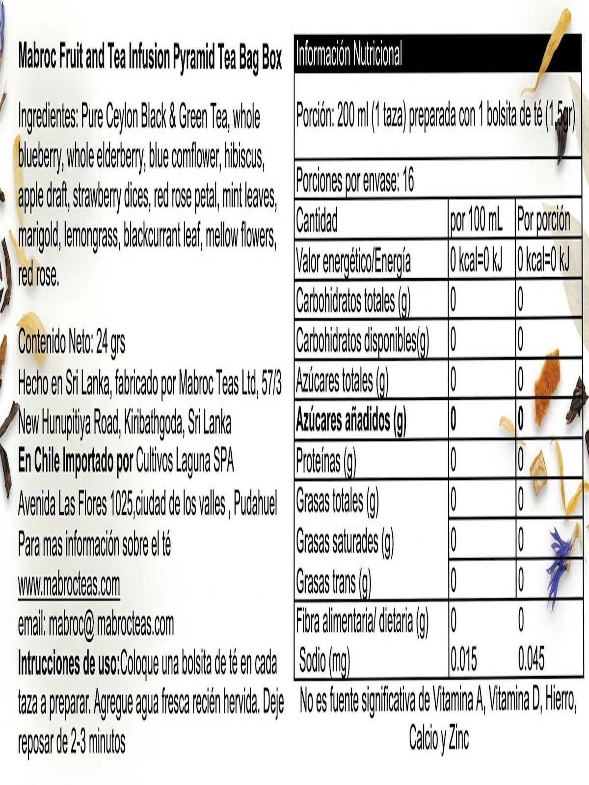 Te en hojas con 4 variedades de sabores frutales MABROC-4