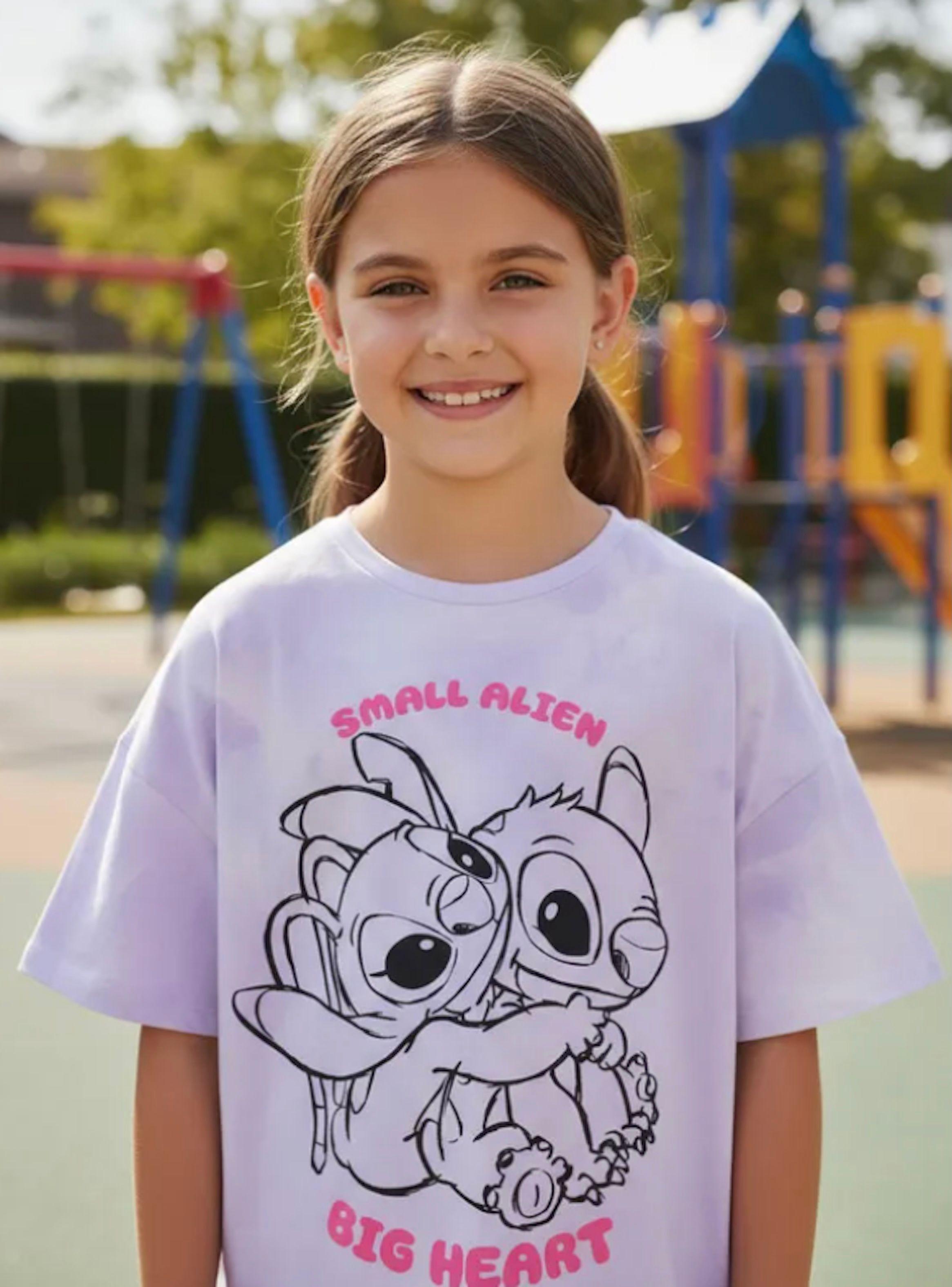 Polera de niña talla 14 diseño Stitch estilo crop top over size-3