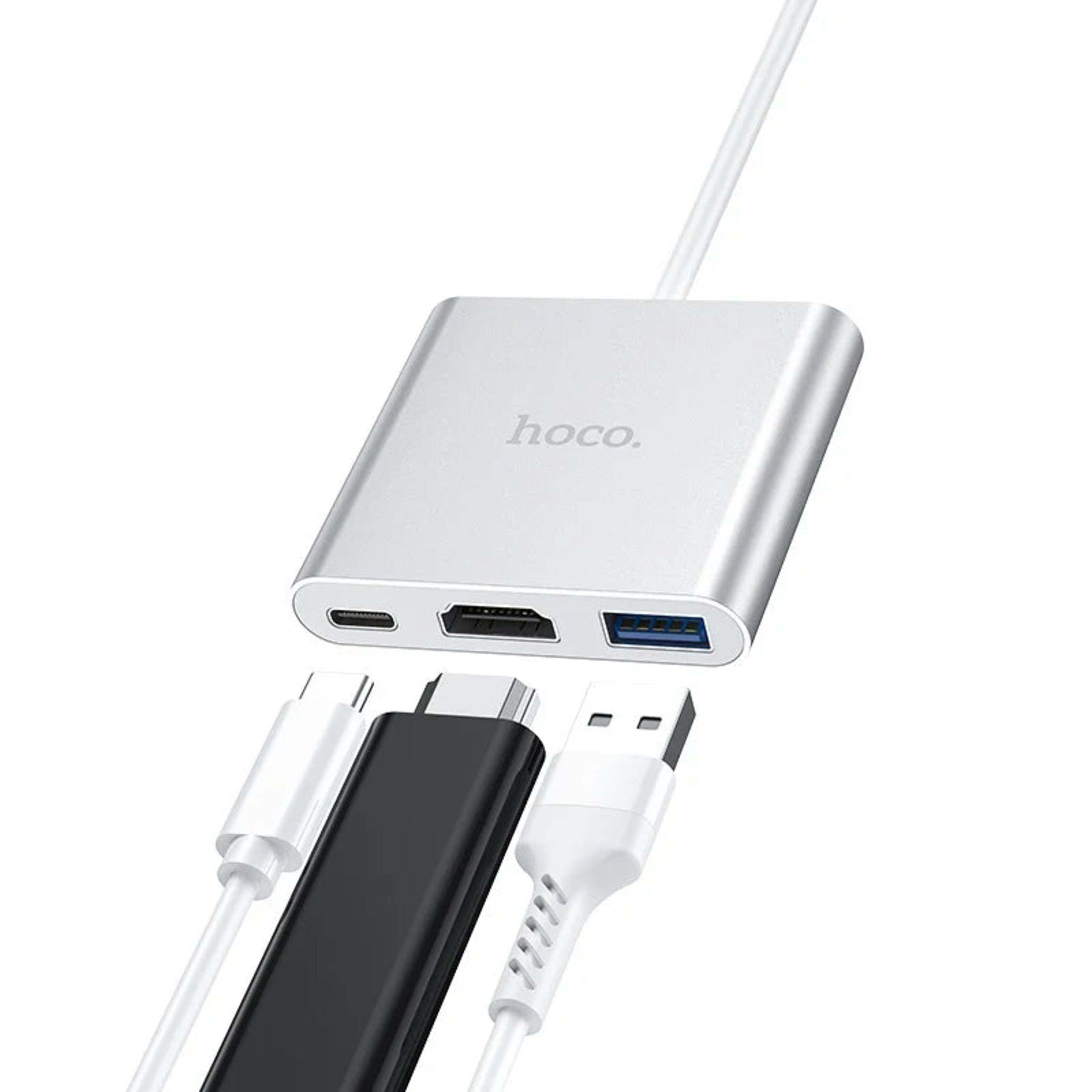 Hub Adaptador USB-C a HDMI + USB + USB-C (Plateado) - Hoco-1