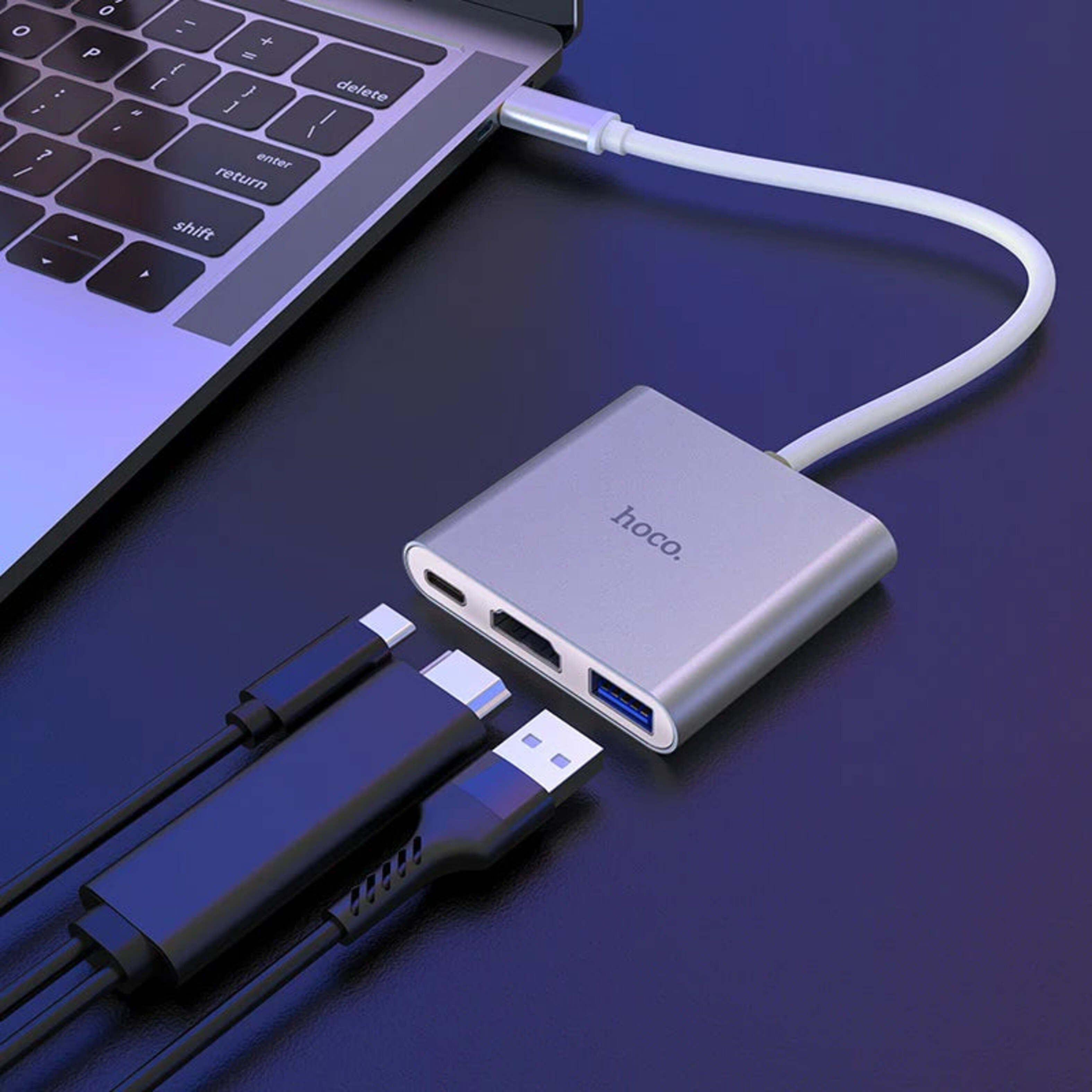 Hub Adaptador USB-C a HDMI + USB + USB-C (Plateado) - Hoco-2
