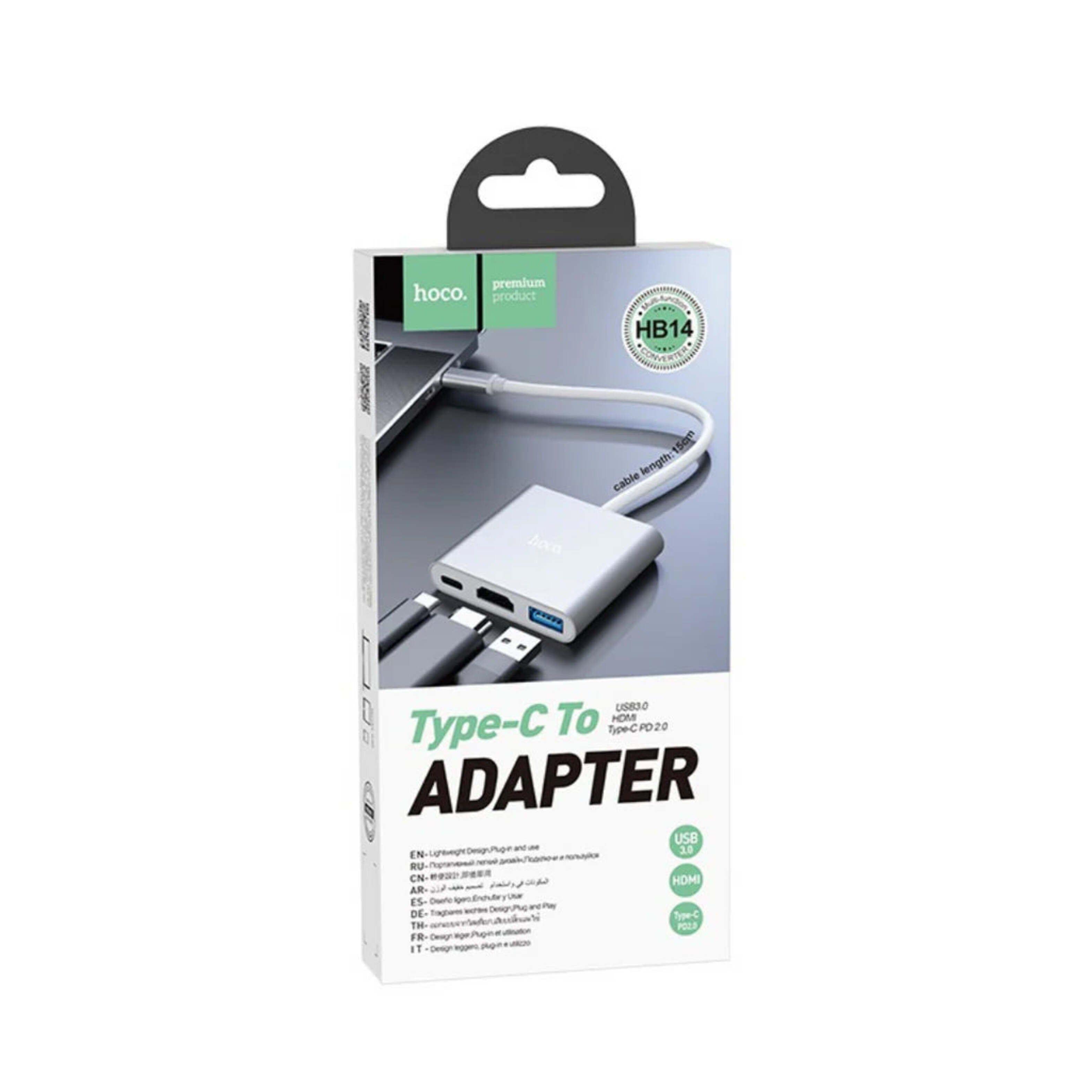 Hub Adaptador USB-C a HDMI + USB + USB-C (Plateado) - Hoco-3