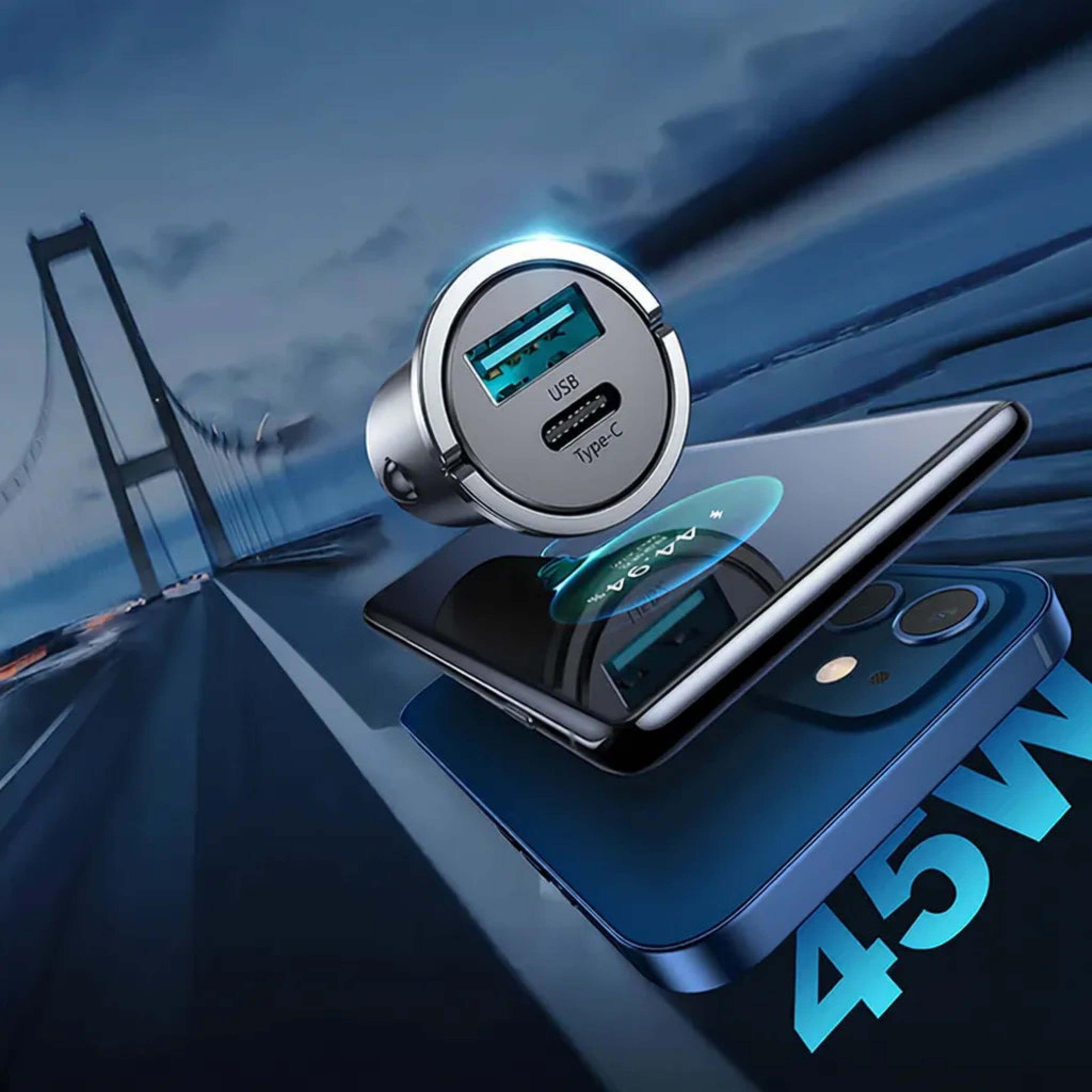Cargador de Auto Metálico USB + USB-C 45W (Negro) - JOYROOM-2