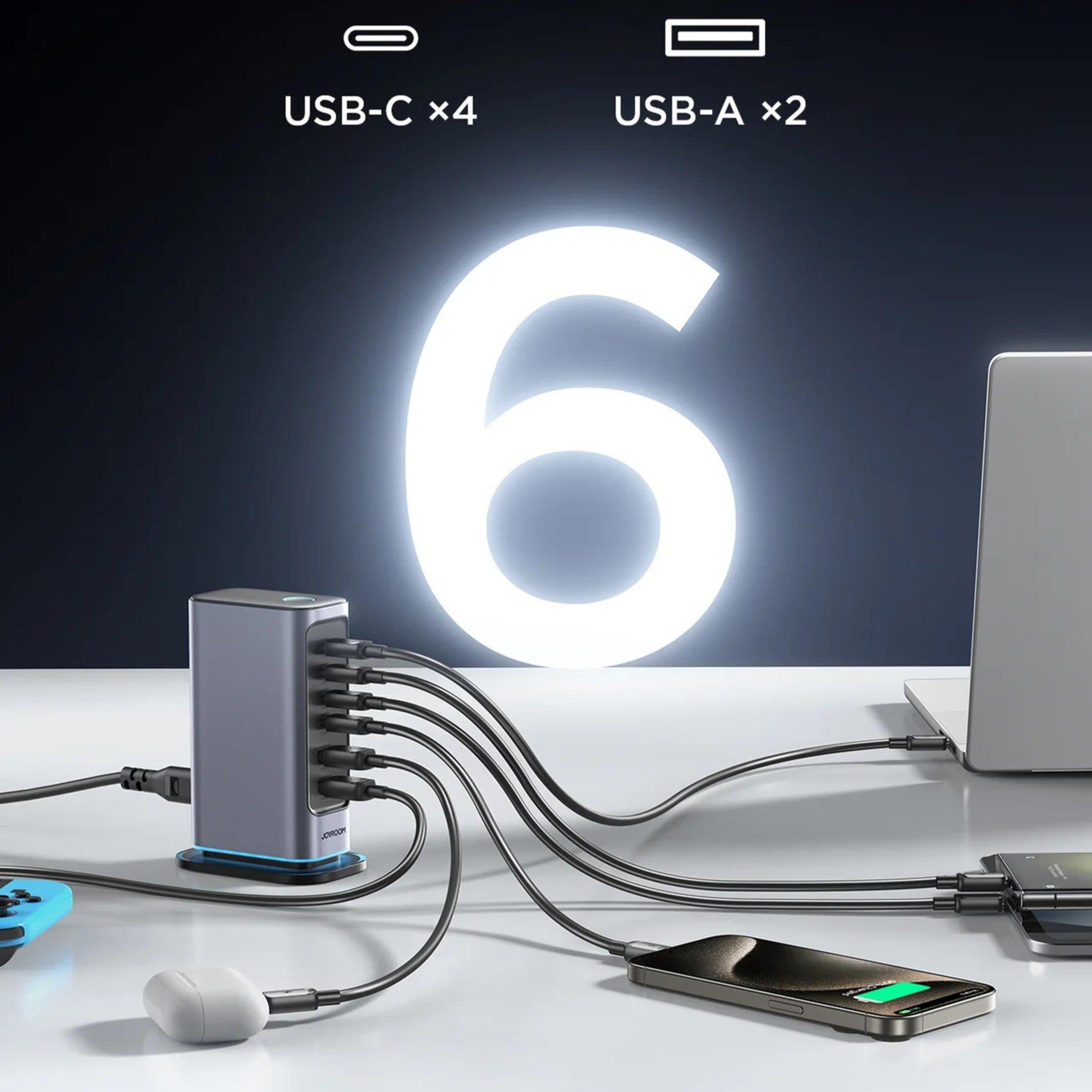 Estación de Carga 6 Puertos 65W (3 USB-C + 2 USB) (Gris) - JOYROOM-6
