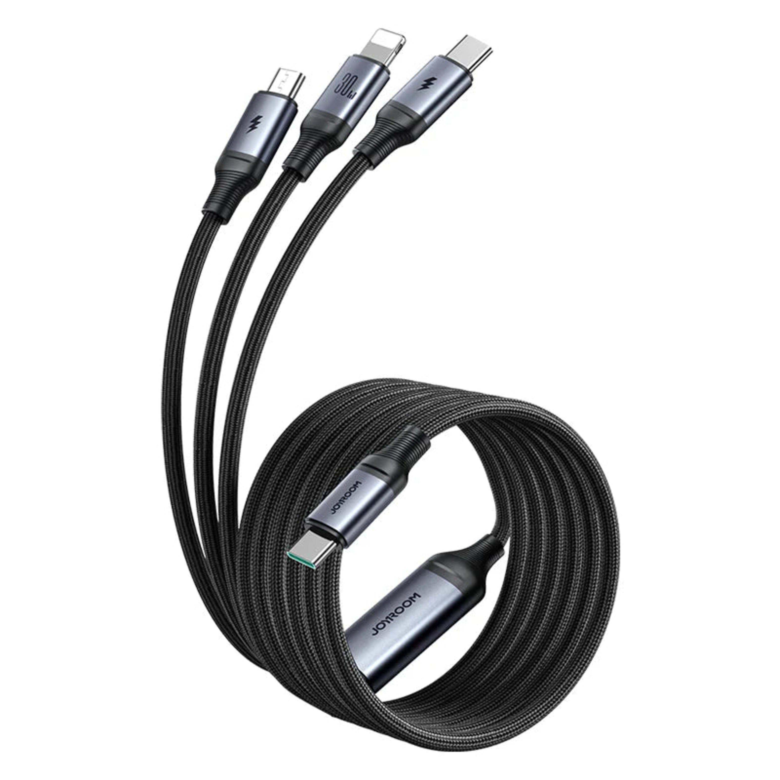 Cable 3 en 1 USB-C / Lightning / Micro USB 30W Carga Rápida 1.2 m Negro (Negro) - JOYROOM-2